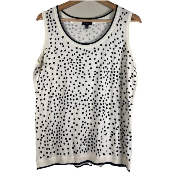 Talbots Sweater Tank White Black Polka Dot Cotton Blend Preppy Minimalist Size X - Picture 1 of 7